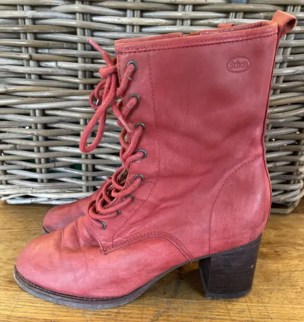 Red Lace Up Boots DR SCHOLLS EU 38/5.5 Women Block Heel Victorian Steampunk
