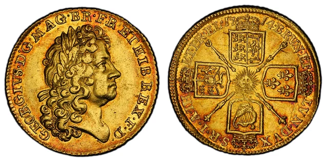 GREAT BRITAIN. George I. 1714 AV Guinea. PCGS AU58.nKM 538; SCBC-3628; Fr.-327