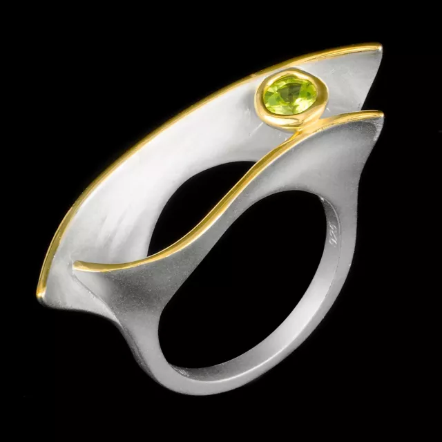 Natural 3Mm Peridot Sandblasted Handmade Design Silver 925 Ring Size 7