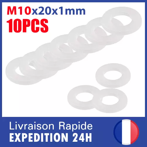 10x Rondelle Plate Plastique M10 x 20 x 1mm Nylon Flat Washer Spacer Gasket Ring