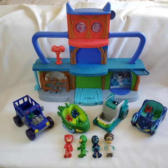 PJ MASKS Headquarters Playset with 4 Vehicles/Cars and 4 Figures - Toy Bundle