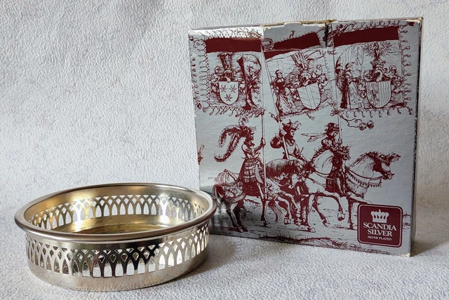 Vintage Pierced Bottle Coaster Silver Plated Candy Bowl Scandia Silver