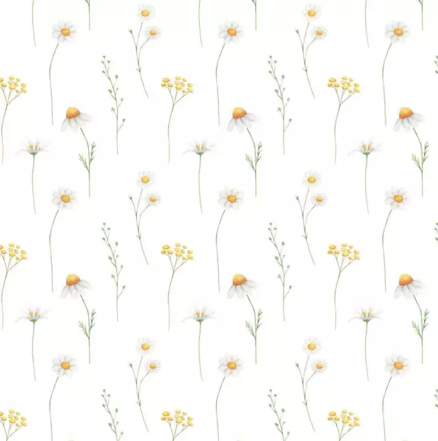 Dolls House White & Yellow Daisy Floral Flower Pattern Miniature Print Wallpaper