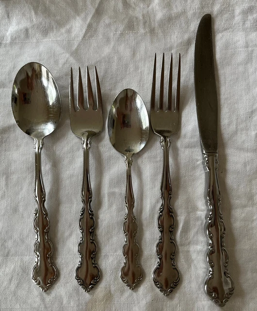 Vtg Oneida Deluxe Stainless Flatware Mozart 5 Piece Place Setting