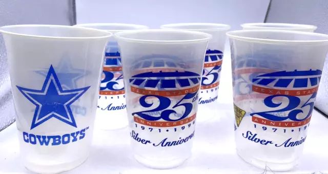 Vintage Dallas Cowboys 25th Anniversary Silver Solo Cups Set Lot 6 1971 - 1998