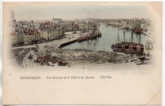 DUNKERQUE - NORD - CPA 59 - vue sur la ville et les Bassins - carte 1900