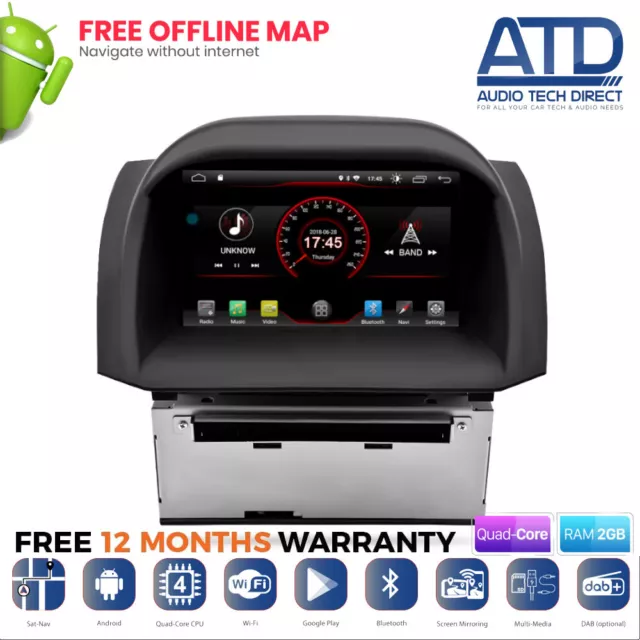7 " Android 9.0 DAB Sat-Nav GPS Stéréo Wifi Bluetooth Auto Radio Ford Fiesta Mk7