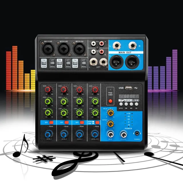 5 Channels Bluetooth Audio Mixer Sound Mixing Console USB Record DJ Mixer