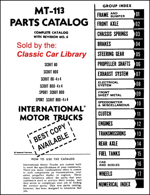 Ih Scout 80 800 Parts Catalog Service Shop Manual Mt-113 1961-1968 International Ih Scout 80 800 Parts Catalog Service Shop Manual Mt-113 1961-1968 International