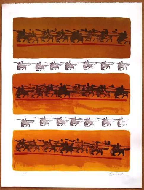 Nissan Engel  Golden Horsemen   Vintage Original Ltd Ed Artists Proof Lithograph