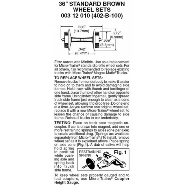 Micro Trains N Brown 36" Standard Wheel Sets 100 axles (402-100) - MT00312010