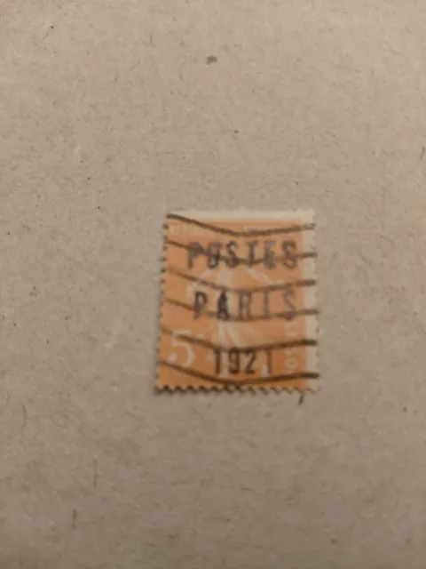 Timbre de France Préoblitéré, N° 27  5cts Orange  Semeuse Postes PARIS  1921