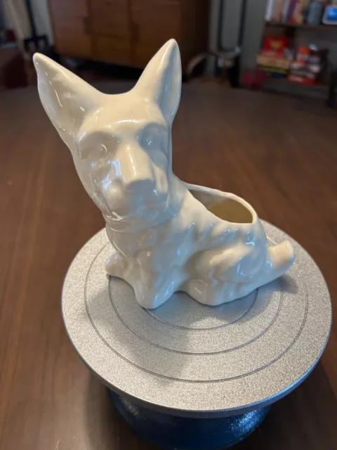 Vintage Scottie Scotty Westie Terrier Dog White Vase Planter Cream