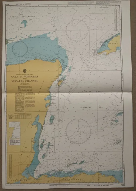 Large Vintage Admiralty Map/Sea Chart Gulf of Honduras and Yucatan Channel Cuba
