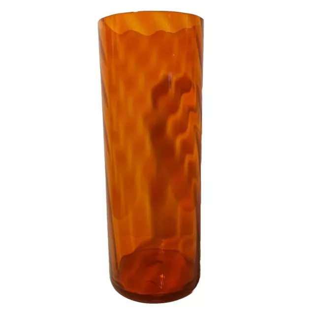 RARE Mid Century Empoli Orange Hand Blown Art Glass Optic Swirl Cylindrical Vase