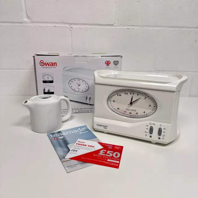 Swan Vintage Teasmade RRP £60 Rapid Boil W/Clock & Alarm 0.6L 850W STM201N