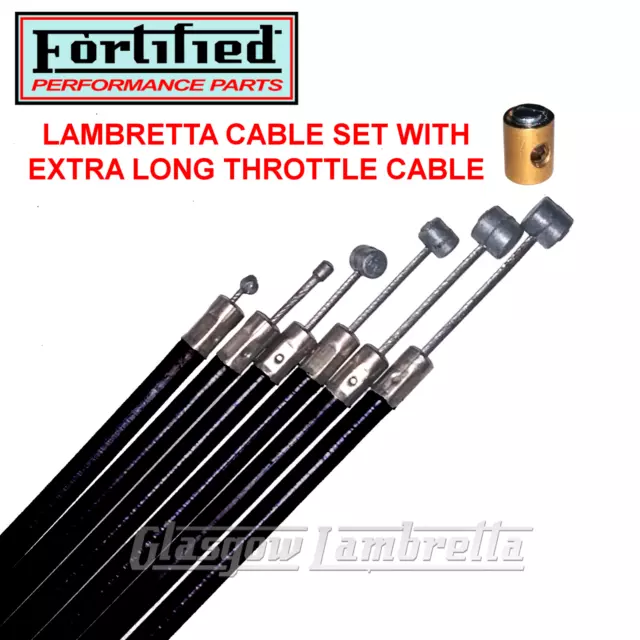 Lambretta GP 200 BLACK FRICTION FREE CABLE SET + EXTRA LONG THROTTLE CABLE