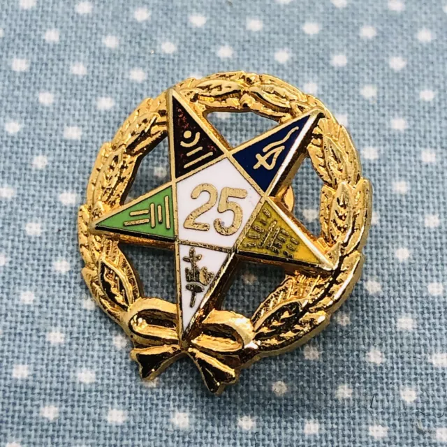 Vtg Masonic Order of the Eastern Star 25 Year Member Gold Tone Enamel Lapel Pin