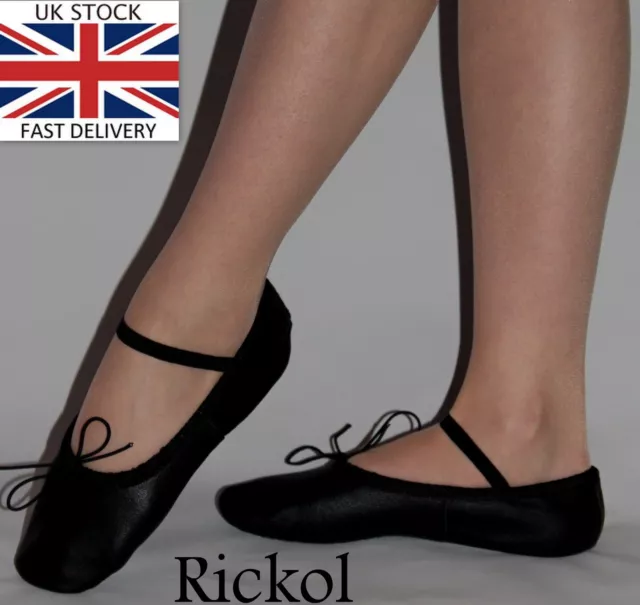 New Black Leather Ballet Dance Slippers Gymnastic Shoes Adults Women Men Sizes