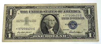 Single 1957 Series US Silver Certificate $1 Dollar Fine Grade Paper Star Note