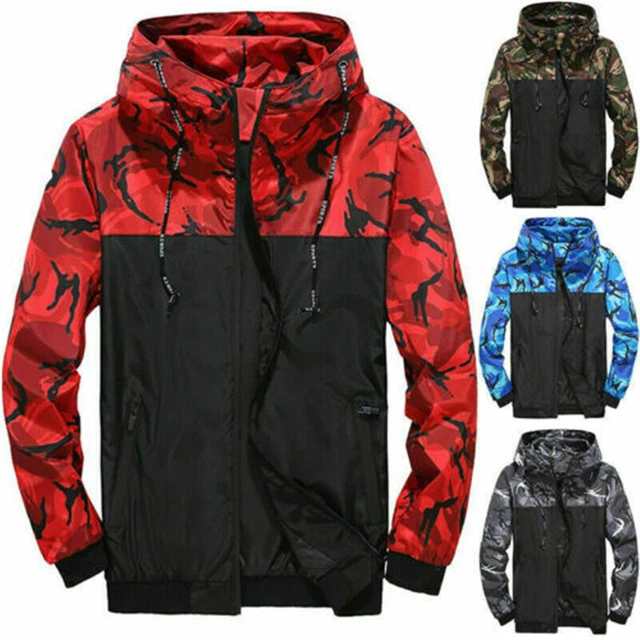 Uomo Mimetico Impermeabile Antivento Cappotto con Cappuccio Zip Giacca Tag ★