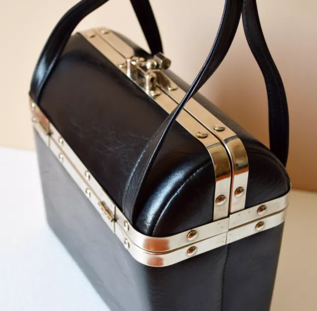 Art Deco 1930 antique handbag / 30s rare art deco square clutch black bag metal