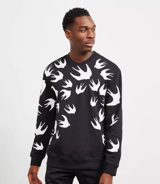 MCQ by Alexander McQueen Men's White Swallow Print Black Sweatshirt (BNWT)