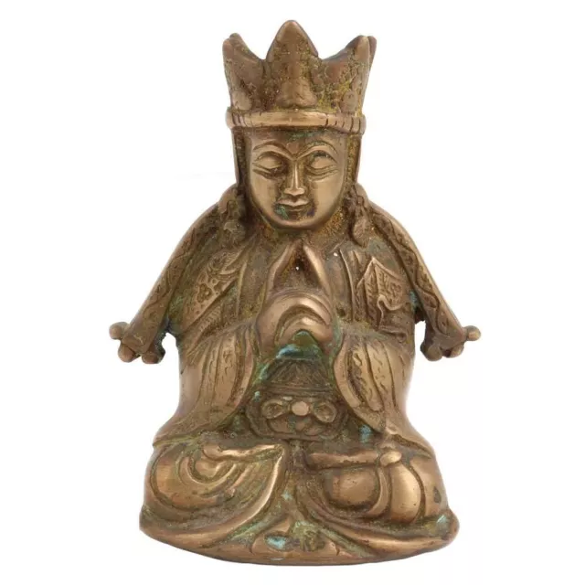 Antique Finish Brass Crowned Tibetans Buddha for Good Luck Figurine Statue