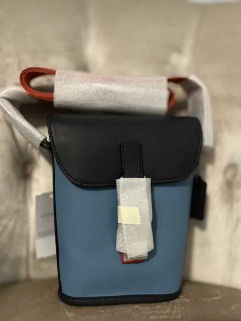 Coach CC348 Track Small Flap Crossbody Travel Men’s Bag Handbag Leather Blue New