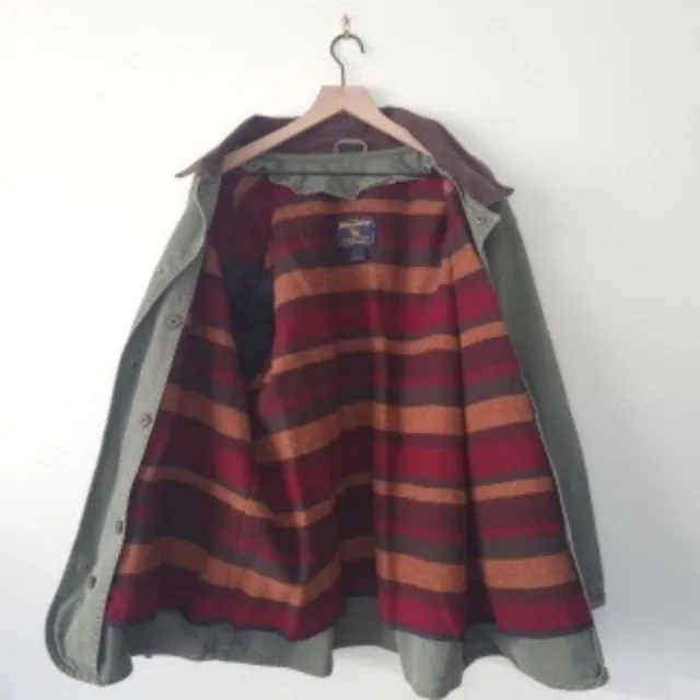 Vtg Woolrich Jacket Men's XL Wool Blanket Lined Barn Chore Canvas Loden Coat