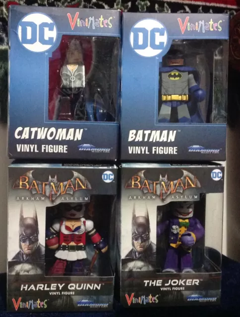 Vinimates Arkham Asylum Batman, Catwoman, Joker Harley Quinn Diamond Select DC.