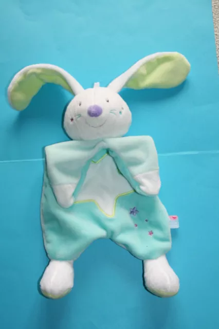 Sucre D'orge Doudou Lapin Plat Bleu Vert Blanc Etoile Luminescent Etat Neuf