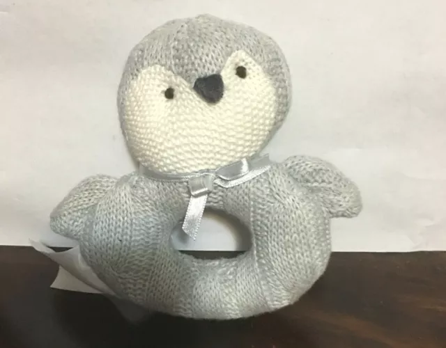 Sheridan Grey/White Cotton Knit Paly Baby Teething Rattle Toy - New