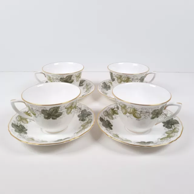 Royal Worcester The Worcester Hop Mathon Cups & Saucers Bone China England x 4