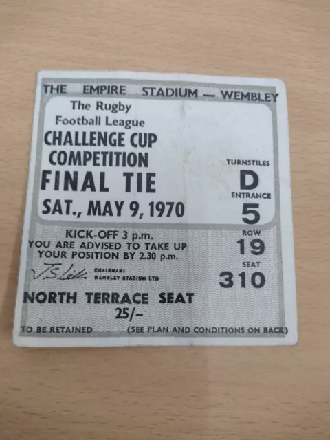 Castleford V Wigan Rugby League Challenge Cup Final Ticket 1970 Wembley