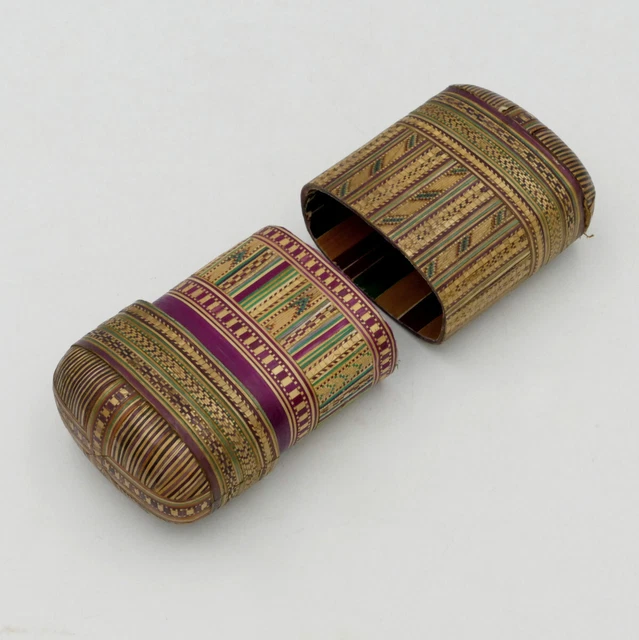 Etui A Double Compartiment En Marqueterie De Paille