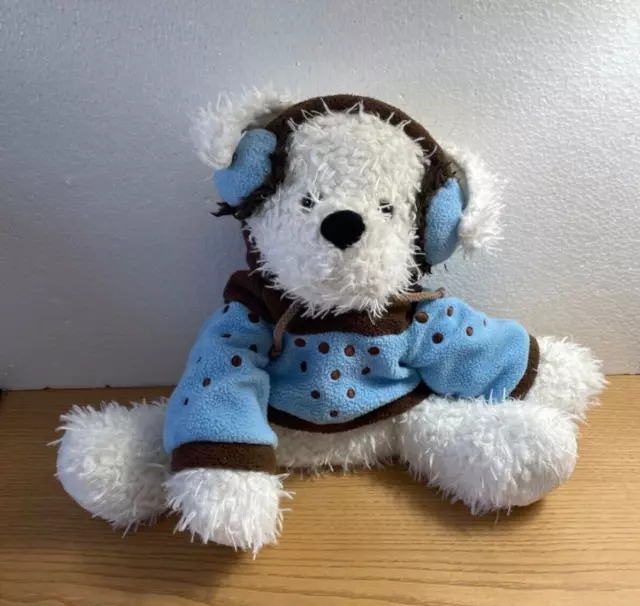Hugfun St Jude’s Plush White Teddy Bear 2010 Ear Muffs Hoodie Shaggy Stuffed Toy
