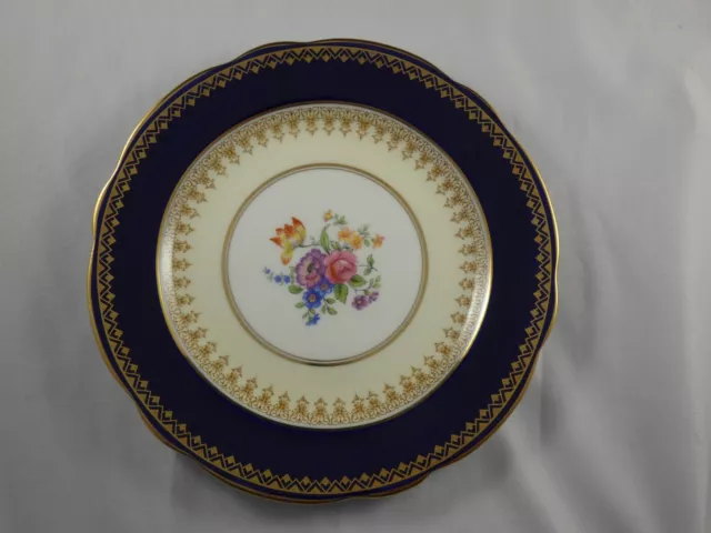 Aynsley Floral Cabinet Plate Bone China Cobalt Blue