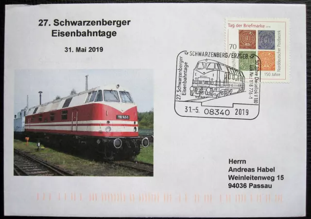 Bund BRD Mi 3412 Brief SST Schwarzenberg Schwarzenberger Eisenbahntage 2019