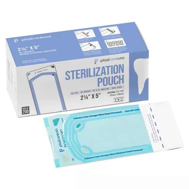 400 Self-Sealing Sterilization Pouch Bag, 2.25" x 4", Dental Tattoo (2 Boxes)