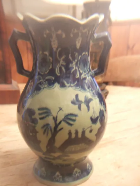 Delightful Antique Japanese Hand Painted Porcelain 2 Handled Vase