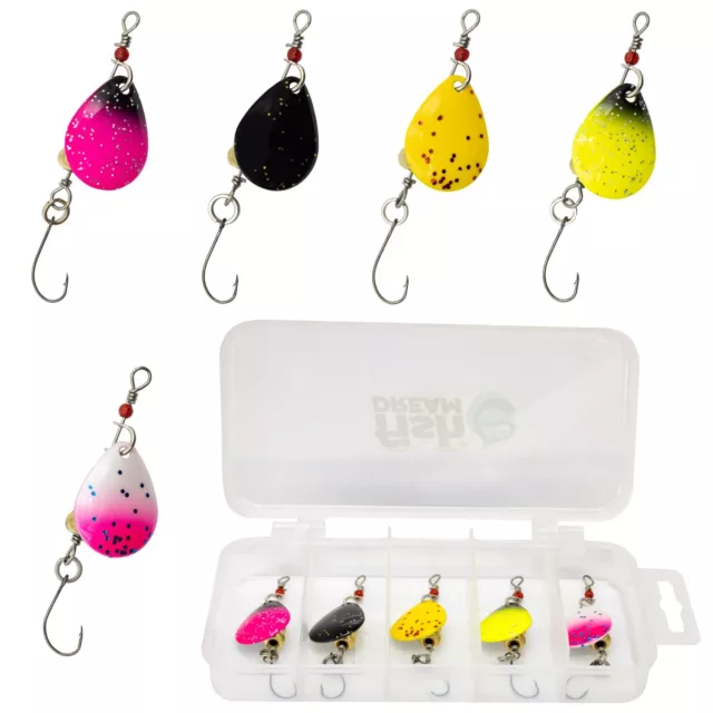 Fishdream Forellen Spinner Set 5 Stück 4,5g Forellenköder Blinker Köderbox