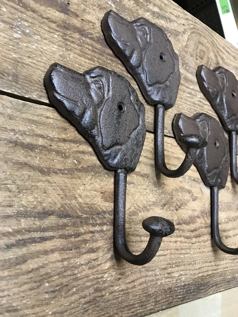 4 Dog Coat Hat Leash Hooks 6” Cast Iron Rustic Wall Rack Barn Garage Best Friend 2