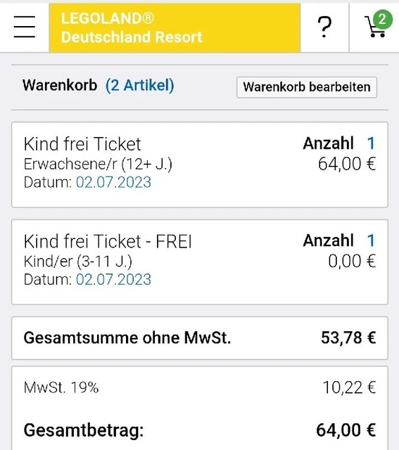 2 x Gutschein freier Kinder  Eintritt Legoland Günzburg Saison 2023 Rabatt 2