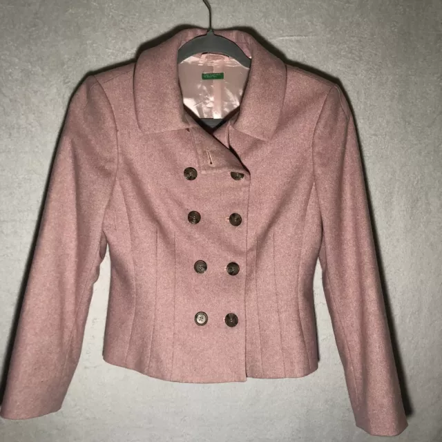 United Colors of Benetton Double Breasted Pink Cropped Blazer Jacket Size M