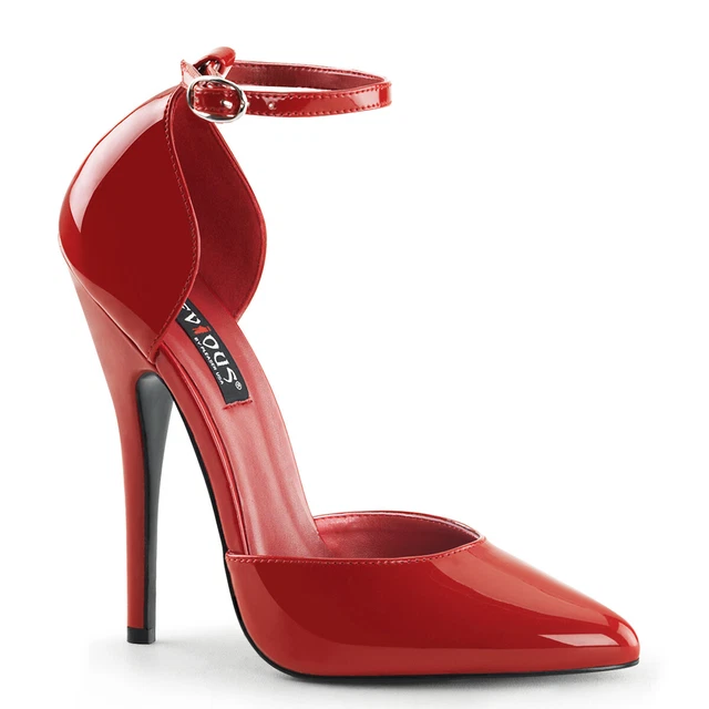 DOMINA-402 sexy devious tacco a spillo tacchi alti décolleté rosso vernice laterale aperta