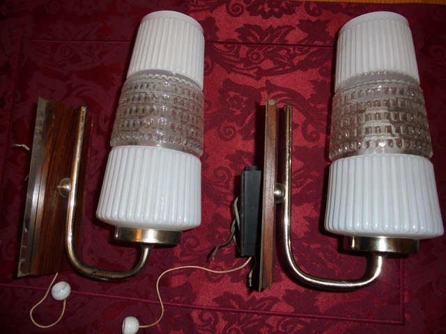 Wandleuchten Paar Teakholz und Glas Lampen Design Vintage Mid Century 50er 60er Wandleuchten Paar Teakholz und Glas Lampen Design Vintage Mid Century 50er 60er