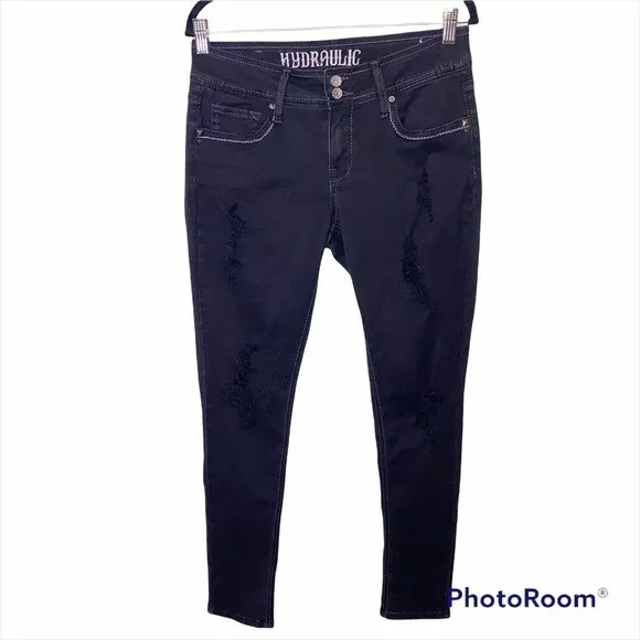 Hydraulic Lola Skinny Distressed Black Jeans Junior's 11 Women's 12