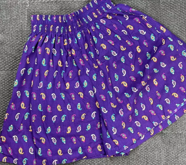 Vintage 80s 90s Purple Paisley Print Pull On High Waisted Soft Shorts