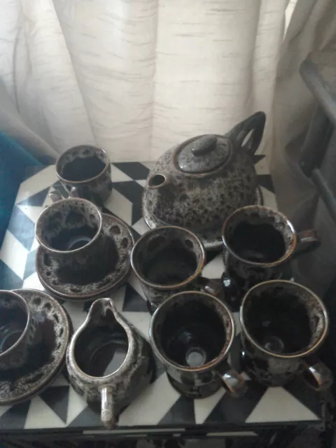 vintage drip glaze kernewek  studio pottery tea/ coffee  set 1970s ex condition